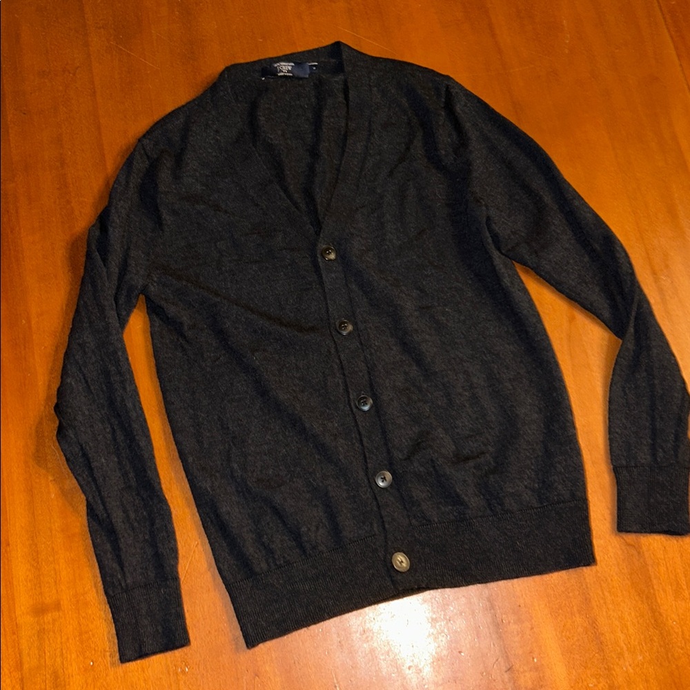 J. Crew 100% Merino Wool Cardigan Sweater black dark charcoal men size small